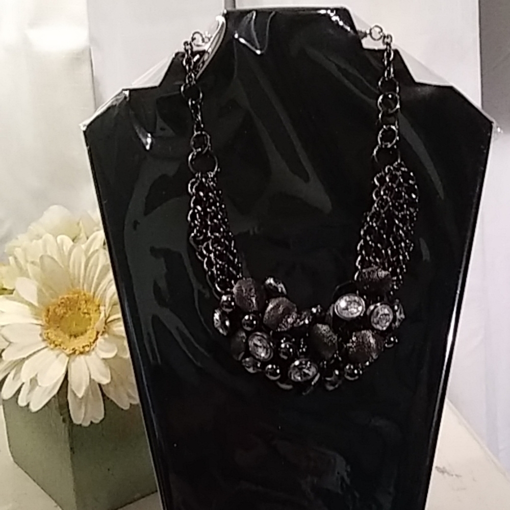 Funky Fashion Jewelry Black & Rhinestone Necklace